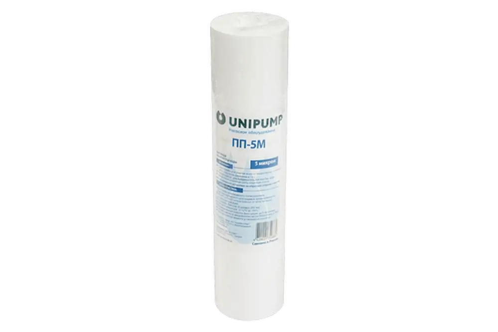Картридж Unipump ПП-5М 10" для механической очистки, корпус Slim Line, наполнитель - спеченный полипропилен, степень очистки - 5мкм