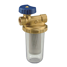 Фильтр сетчатый Giacomini N2 3/8″FF Ду10 Ру16 T-образный колбовый для топлива, латунный, с запорным клапаном, внутренняя резьба — фото 1