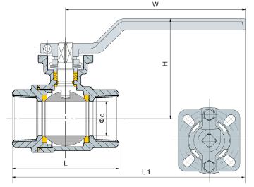 Кран шаровый муфтовый под привод нержавеющий (2PC), AISI304 DN 100 (4"), (CF8), PN16