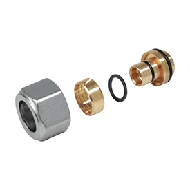 Адаптер зажимной Giacomini R179E Дн17х2.0-G3/4" Ру10 латунный, с накидной гайкой, внутренняя резьба (евроконус), для металлопластиковых труб