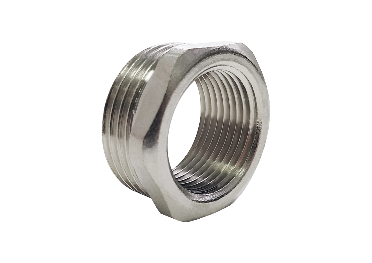 Футорка VALFEX VF.581.N.012.014 1/2"х1/4" Ду15х8 Ру40 латунная никелированная, присоединение - наружная/внутренняя резьба — фото 1